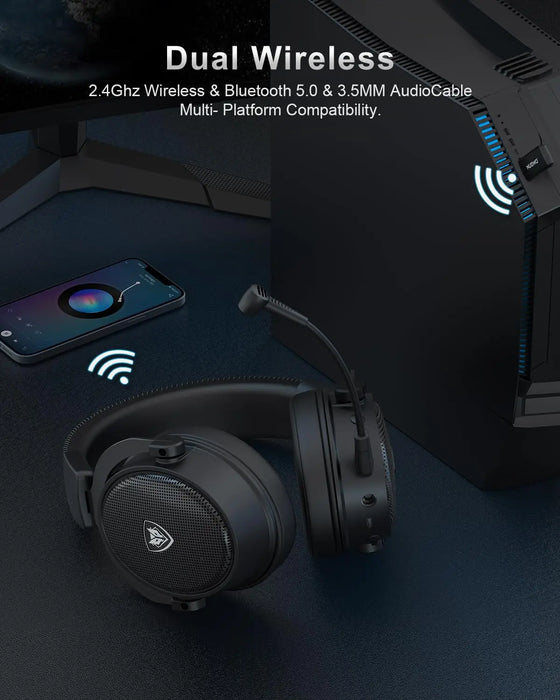 NUBWO® G-serien - Trådlöst spelheadset med 2,4 GHz & Bluetooth 5.3-teknik, brusreducerande mikrofon och stereoljud - Kompatibel med PS5 / PS4 / PC / Dator / Telefon / XBOX / Switch